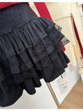 DERMEARNE Autumn Winter Solid Sexy Skirt Set Women Korean Fashion Slash Neck Vintage Elegant Bow Sweater A-line Cake Skirts Two-Piece Sets