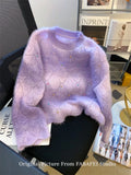 DERMEARNE Autumn Winter Woman French Pullovers Gradient Sweater Long Sleeve O-neck Crop Pullovers Knitwears Korean Jerseys Designer Mohair