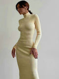 DERMEARNE Autumn Winter Women Turtleneck Knitted Dresses Elegant Solid Bodycon Long Sleeve Sweater Dress Spring Office Lady Sexy Dresses