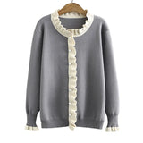 DERMEARNE Autumn Winter Women's Jumper Fashion New Regular Collar Pullovers Beading Placket Tops Flare Sleeve Plus Size Sweater XL/3XL