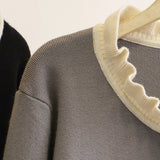 DERMEARNE Autumn Winter Women's Jumper Fashion New Regular Collar Pullovers Beading Placket Tops Flare Sleeve Plus Size Sweater XL/3XL