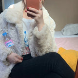 DERMEARNE Autumn Winter Women's Lamb Wool Jacket Korean Style Streetwear Lapel Faux Fur Coat Woman Warm Thick Furry Fluffy Coat