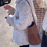 DERMEARNE Autumn Winter Women's Lamb Wool Jacket Korean Style Streetwear Lapel Faux Fur Coat Woman Warm Thick Furry Fluffy Coat