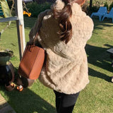 DERMEARNE Autumn Winter Women's Lamb Wool Jacket Korean Style Streetwear Lapel Faux Fur Coat Woman Warm Thick Furry Fluffy Coat