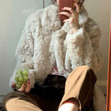 DERMEARNE Autumn Winter Women's Lamb Wool Jacket Korean Style Streetwear Lapel Faux Fur Coat Woman Warm Thick Furry Fluffy Coat