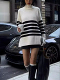 DERMEARNE Autumn and Winter Casual Street Tops Women's Knitted Sweaters Round Neck Solid Color Loose Fashionable Lazy Style Sweaters