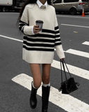 DERMEARNE Autumn and Winter Casual Street Tops Women's Knitted Sweaters Round Neck Solid Color Loose Fashionable Lazy Style Sweaters