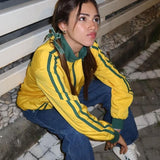 DERMEARNE BRASIL Yellow Vintage Jackets Women's Oversized Harajuku Zipper Windbreaker Y2k Streetwear Loose Coats Autumn Trend Sweatshirts