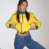 DERMEARNE BRASIL Yellow Vintage Jackets Women's Oversized Harajuku Zipper Windbreaker Y2k Streetwear Loose Coats Autumn Trend Sweatshirts