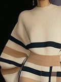 DERMEARNE Beautyblue Women's Sweater Warm Winter Sweater 2025 New Casual Round-Neck Loose Pullovers Lantern Sleeves Female Pullovers Tops