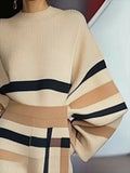 DERMEARNE Beautyblue Women's Sweater Warm Winter Sweater 2025 New Casual Round-Neck Loose Pullovers Lantern Sleeves Female Pullovers Tops