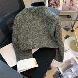 Dermearne Biyaby Metal Button Stand Collar Jackets for Women Korean Style Pockets Plaid Coat Woman Spring Long Sleeve Cropped Jacket