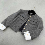 Dermearne Biyaby Metal Button Stand Collar Jackets for Women Korean Style Pockets Plaid Coat Woman Spring Long Sleeve Cropped Jacket