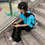 DERMEARNE Black Sweatpants Women High Waist Casual Flare Pants Summer Slim Fit Trousers 2024 New Bottoms Print Korean Chic Pantalon Femme