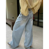 DERMEARNE Blue Jeans Women High Waist American Plus Size Wide Leg Pants Vintage Straight Baggy Casual Denim Trousers Mom Oversize Pants