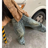 Dermearne Blue Women Jeans Streetwear Vintage Fashion High Waisted Wide Leg Jean Female Trouser 2024 NEW Hip Hop Baggy Denim Pants