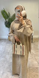 DERMEARNE Bowknot Decorations Corduroy Abaya Muslim Women Dress, O Neck Side Pockets, Warm Loose Modest Islam Hijabi Robe, Ramadan, Autumn