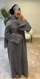 DERMEARNE Bowknot Decorations Corduroy Abaya Muslim Women Dress, O Neck Side Pockets, Warm Loose Modest Islam Hijabi Robe, Ramadan, Autumn