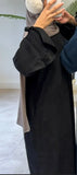 DERMEARNE Bowknot Decorations Corduroy Abaya Muslim Women Dress, O Neck Side Pockets, Warm Loose Modest Islam Hijabi Robe, Ramadan, Autumn