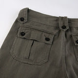 Dermearne Button Low Waist Y2K Denim Pants Women Pockets Stitching Straight Cargo Pants Vintage Casual Gray Streetwear Jeans