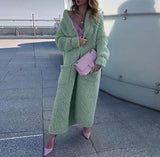 DERMEARNE Cardigan Women Autumn Winter Thick Cozy Loose Long Sweater Coat Full Sleeve Knitted Woolen Robe Coat Jacket Open Stitch Overcoat