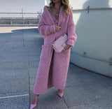 DERMEARNE Cardigan Women Autumn Winter Thick Cozy Loose Long Sweater Coat Full Sleeve Knitted Woolen Robe Coat Jacket Open Stitch Overcoat