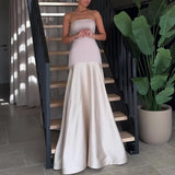 DERMEARNE Casual Patchwork Pleated Robe Dresses Ladies Fashion Strapless High Waist Banquet Dress Sexy Hollow Off Shoulder Slim Long Dress