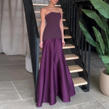 DERMEARNE Casual Patchwork Pleated Robe Dresses Ladies Fashion Strapless High Waist Banquet Dress Sexy Hollow Off Shoulder Slim Long Dress