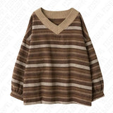 Dermearne Casual stripe pattern knitted sweater V-neck 90S tops emo girl urban street beauty punk high street retro hop silm women sweater