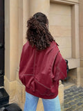 DERMEARNE Chic Contrast Stitch Zipper Leather Jacket For Women Fashion Lapel Long Sleeves Cropped Bomber Coat 2024 Lady Street Outerwear