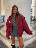 DERMEARNE Chic Contrast Stitch Zipper Leather Jacket For Women Fashion Lapel Long Sleeves Cropped Bomber Coat 2024 Lady Street Outerwear