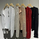 DermearneChic Sequin Women Jackets Fashion Sparkly Glitter Office Lady Short Blazer Coat Slim Fit Open Front Cardigan Jacket Outwear