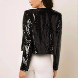 DermearneChic Sequin Women Jackets Fashion Sparkly Glitter Office Lady Short Blazer Coat Slim Fit Open Front Cardigan Jacket Outwear