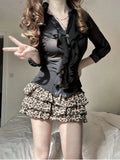 DERMEARNE DEEPTOWN Leopard Print Mini Skirt Women Trashy Y2k 2000s Layered Ruffle Cheetah Print Skirt Harajuku Vintage Summer Streetwear