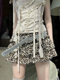 DERMEARNE DEEPTOWN Leopard Print Mini Skirt Women Trashy Y2k 2000s Layered Ruffle Cheetah Print Skirt Harajuku Vintage Summer Streetwear