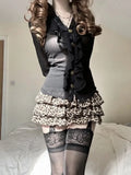 DERMEARNE DEEPTOWN Leopard Print Mini Skirt Women Trashy Y2k 2000s Layered Ruffle Cheetah Print Skirt Harajuku Vintage Summer Streetwear
