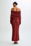 DERMEARNE DSMTRC Female Cover up Loose Long Sleeve Holiday Beach Party Dress Women Knitwear Dress Knit Hollow Out Off-Shoulder Maxi Dress