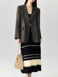 DERMEARNE DUSHU Women Thin Blazer Coats Autumn New Dark Grey Simple Elagant Notched Collar Office Lady Blazers Jacket 24DS83130