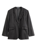 DERMEARNE DUSHU Women Thin Blazer Coats Autumn New Dark Grey Simple Elagant Notched Collar Office Lady Blazers Jacket 24DS83130