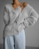 DERMEARNE Deeptown Vintage White Knitted Cardigan Women Korean Fashion Sweater Casual Chic V Neck Knitwears Long Sleeve Tops Autumn Winter