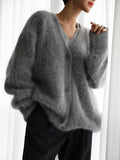 DERMEARNE Deeptown Vintage White Knitted Cardigan Women Korean Fashion Sweater Casual Chic V Neck Knitwears Long Sleeve Tops Autumn Winter