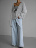 DERMEARNE Deeptown Vintage White Knitted Cardigan Women Korean Fashion Sweater Casual Chic V Neck Knitwears Long Sleeve Tops Autumn Winter
