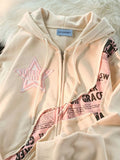 DERMEARNE Deeptown Y2K Vintage Zip Up Hoodies Women Harajuku Hip Hop Letter Print Sweatshirts Gothic Streetwear Loose Patchwork Tops Coats