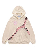 DERMEARNE Deeptown Y2K Vintage Zip Up Hoodies Women Harajuku Hip Hop Letter Print Sweatshirts Gothic Streetwear Loose Patchwork Tops Coats