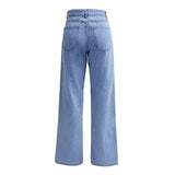 DERMEARNE Denim Jeans Women Straight Pants Washing High Waist Loose Pockets Basics Ankle Length Y2k Blue Pants Streetwear Slight Strech
