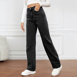DERMEARNE Denim Jeans Women Straight Pants Washing High Waist Loose Pockets Basics Ankle Length Y2k Blue Pants Streetwear Slight Strech