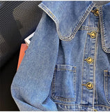 DERMEARNE Doll Collar Denim Jacket Female 2024 Spring Autumn New Vintage Lotus Leaf Collar Loose Cowgirl Jackets Tops Single-Breasted Coat