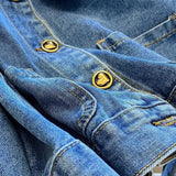 DERMEARNE Doll Collar Denim Jacket Female 2024 Spring Autumn New Vintage Lotus Leaf Collar Loose Cowgirl Jackets Tops Single-Breasted Coat