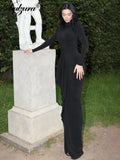 DERMEARNE Dulzura Solid Maxi Dress Long Sleeves Ruched High Slit Elegant Banquet 2024 Autumn For Women Sexy Wholesale Drop Shipping