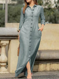 DERMEARNE Elegant Long Dress For Women Spring Autumn Long Sleeve Solid Color Cotton And Linen Shirt Dresses Casual Button Dress Robe Femme